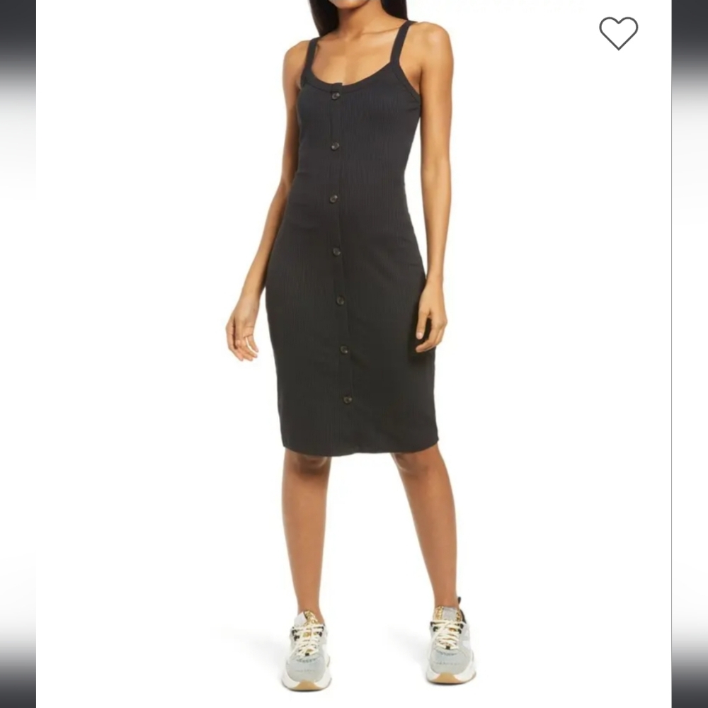 Vero Moda helsinki button detail ribbed dress - black Medium